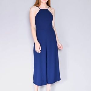 NWT AMANDA UPRICHARD NAVY HALTER CROP JUMPSUIT S